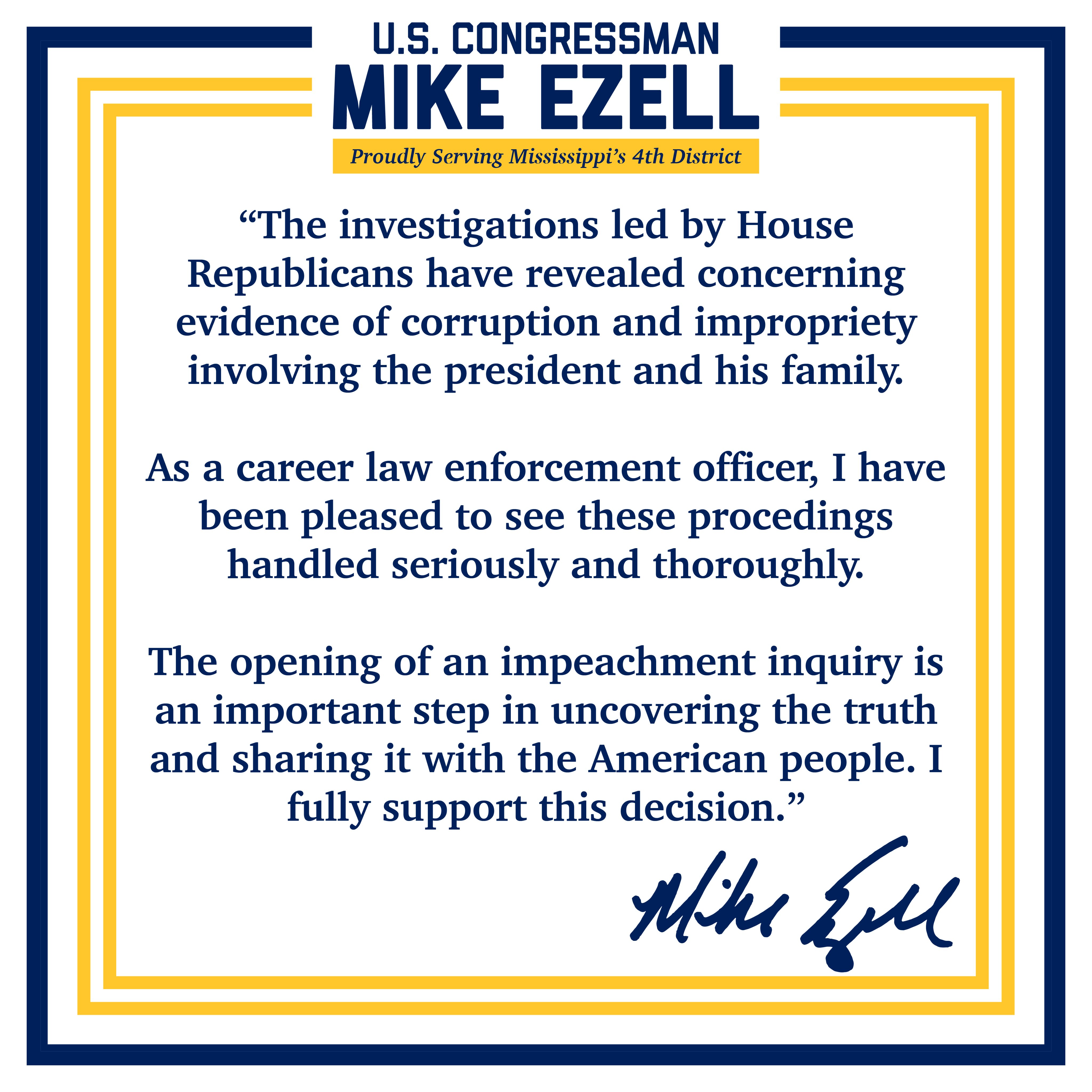 Rep. Ezell Impeachment Inquiry Quote